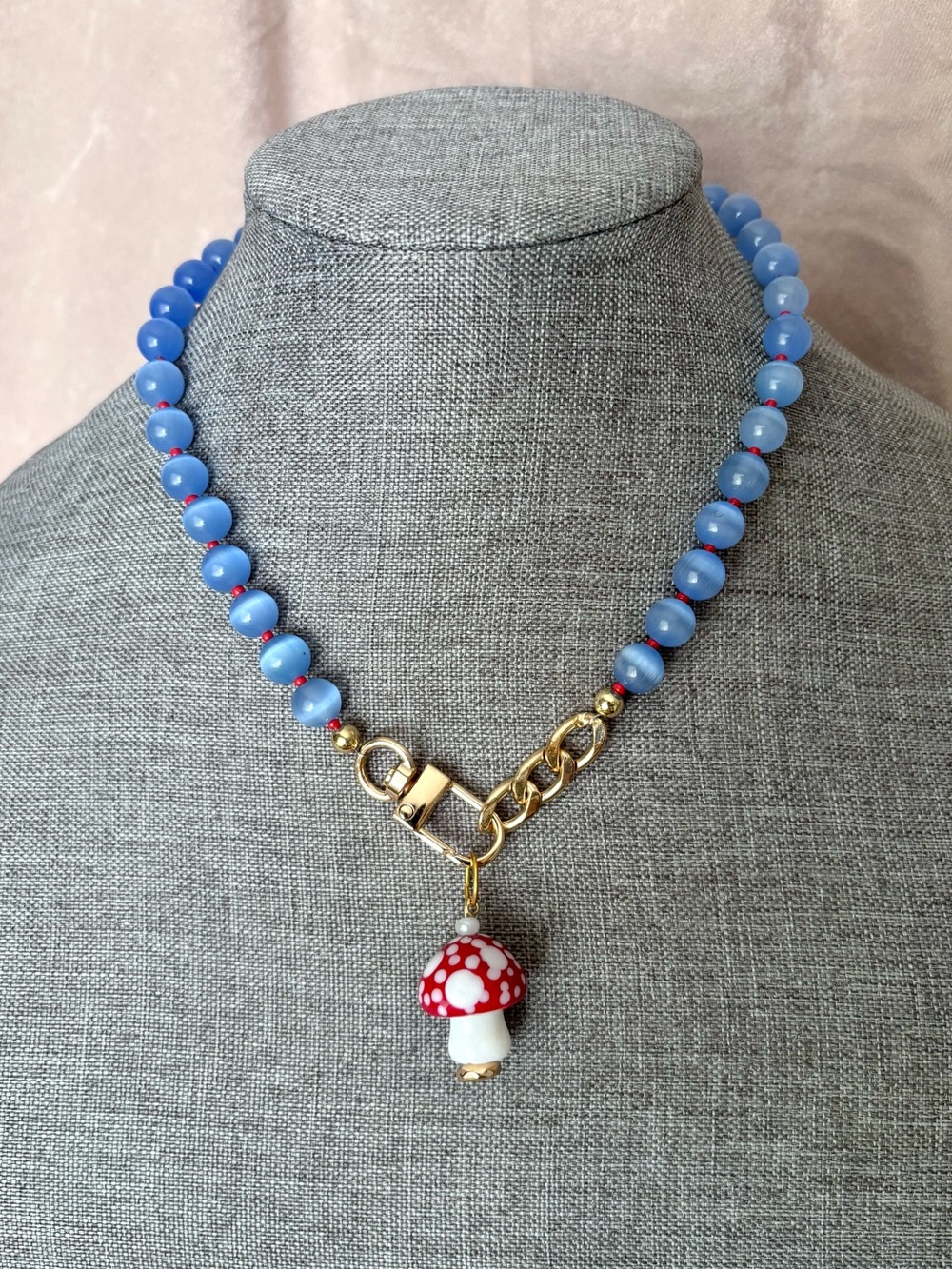 Blue Glass Cat Eye Necklace